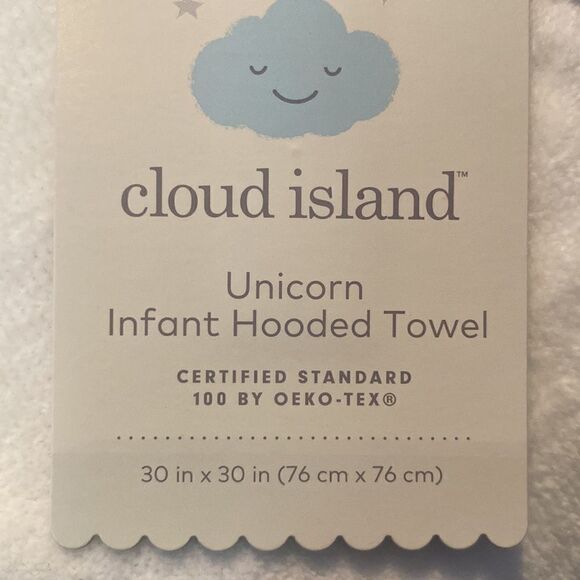 Cloud Island White Unicorn Infant Hooded Towel 30”x30” NWT - Picture 3 of 5